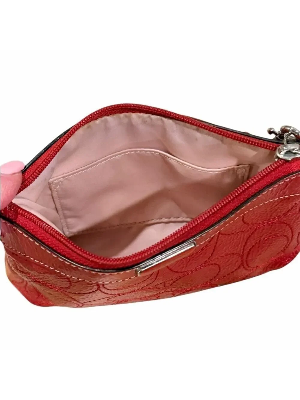 Coach Cherry Red Textured Leather Wristlet